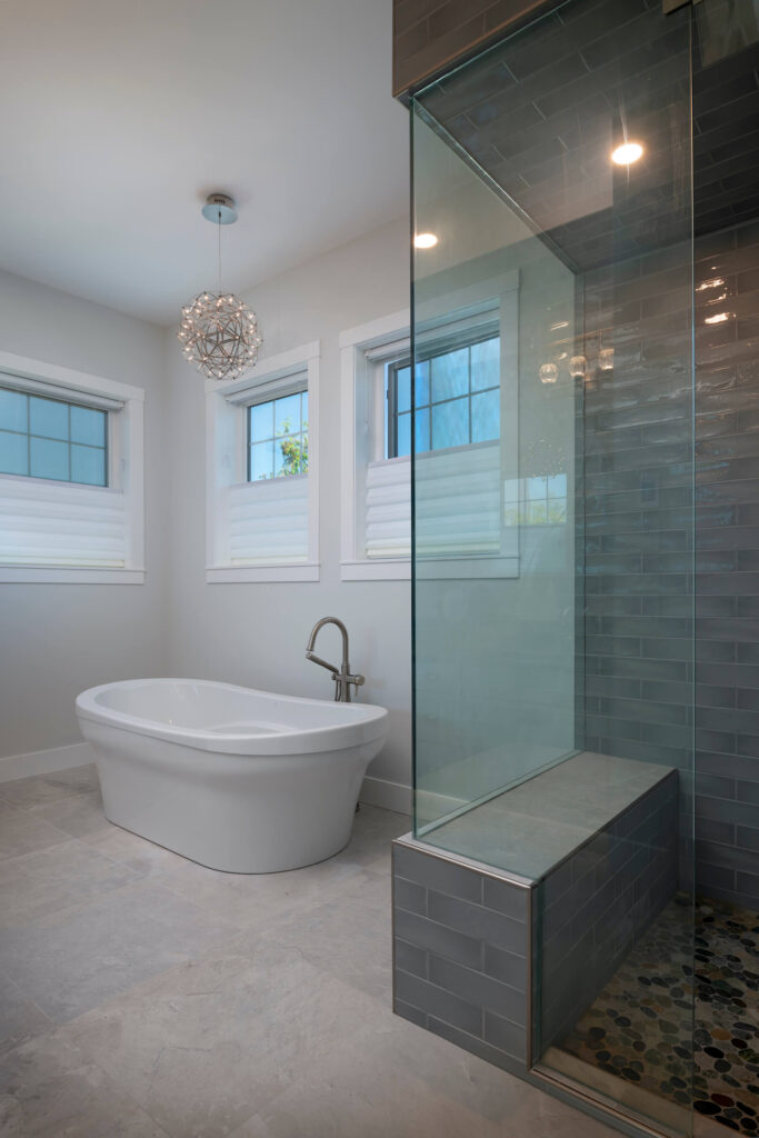 Bathtub and shower in a net zero house