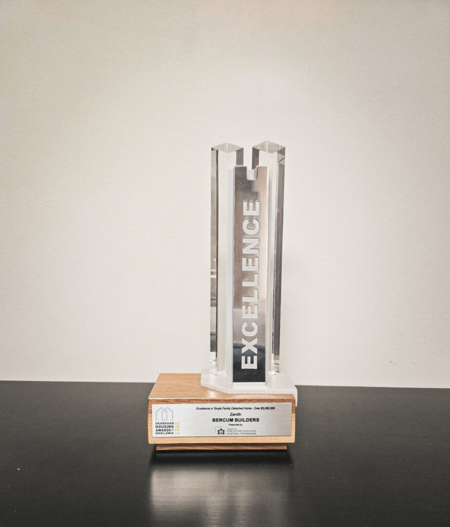 Okanagan Housing Awards of Excellence trophy won by Bercum Builders
